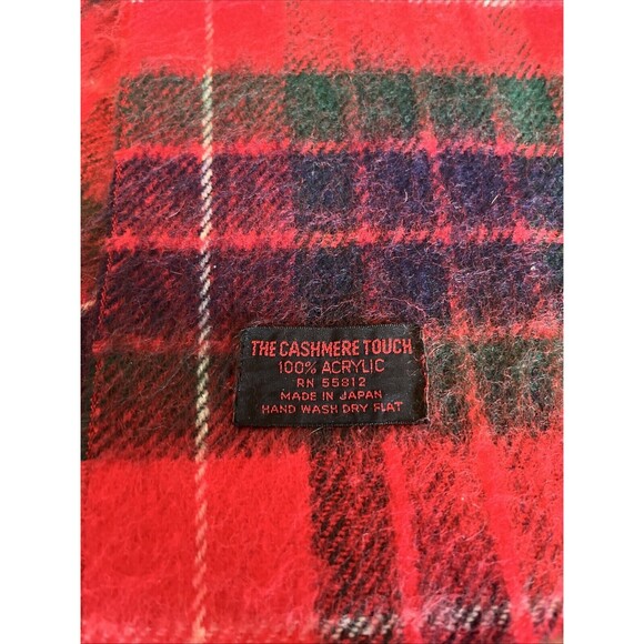 Vintage The Cashmere Touch Red Plaid Fringed Scarf 100% Acrylic Made in Japan - Picture 3 of 8